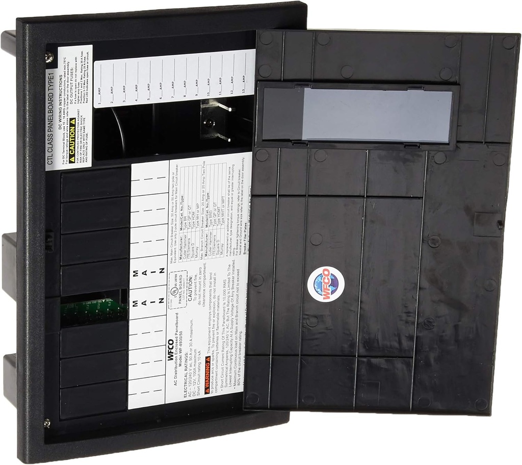 DISTRIBUTION CENTER 30 OR 50 AMP AC SERVICE - 15 DC CIRCUITS - BLACK