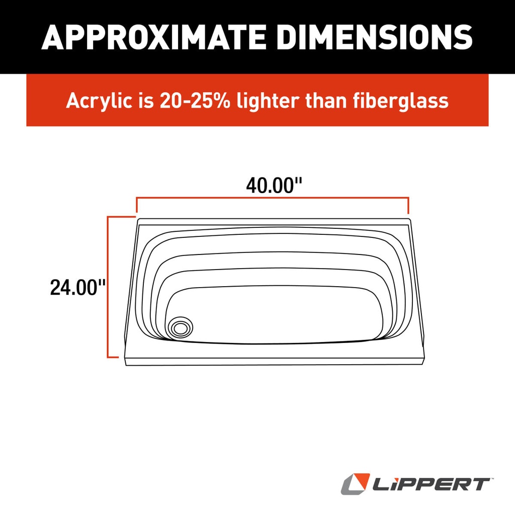 24" x 40" Bathtub - Parchment