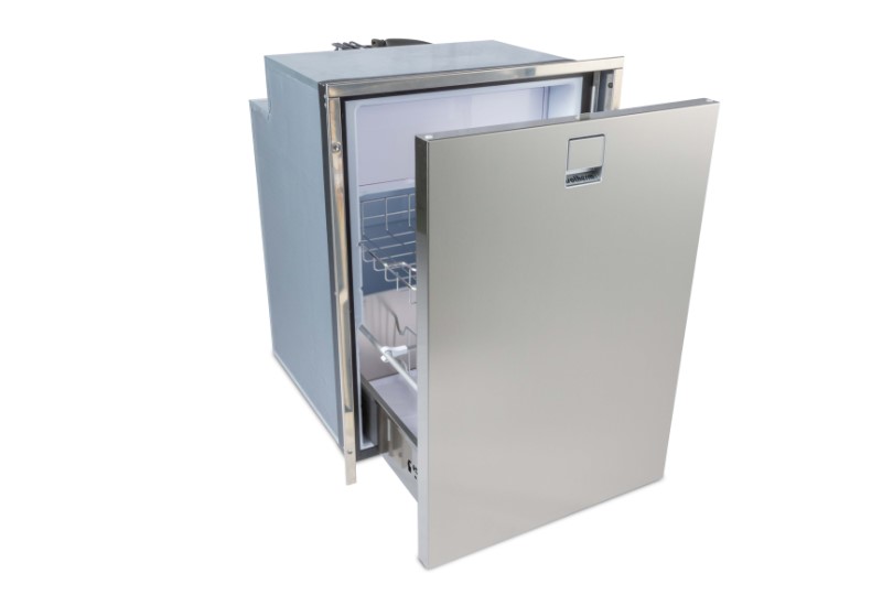 Isotherm Drawer 130 Stainless Steel Refrigerator with Freezer Compartment - AC/DC 12V, 4 - Sided Stainless Steel Flange