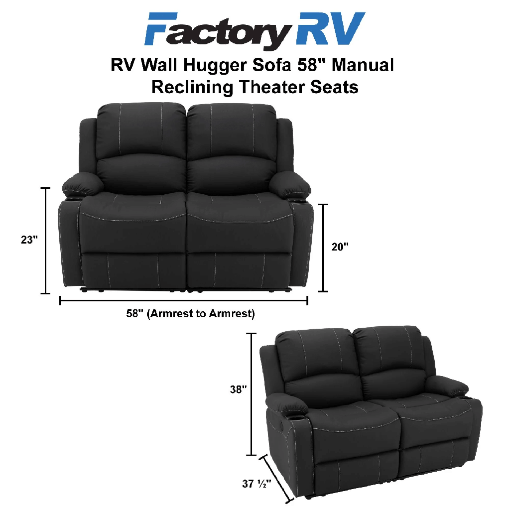 RV Wall Hugger Sofa 58" Manual Reclining Theater Seats