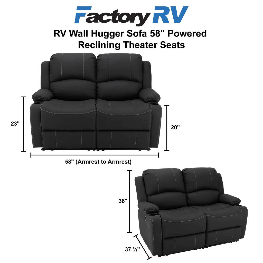 RV Wall Hugger Sofa 58" Powered Reclining Theater Seats