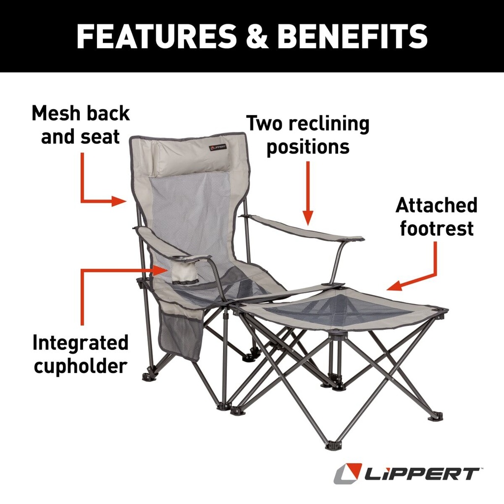 Lippert Sun Soaker™ Vented Reclining Camping Chair with Footrest