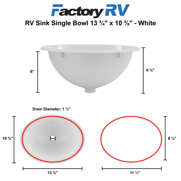 ToughGrade Single Bowl RV 13-3/4" Long x 10-3/8" Wide Bathroom Sink