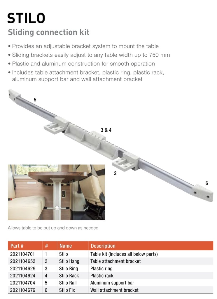 STILO SLIDING SUPPORT FOR TABLE - LIPPERT

