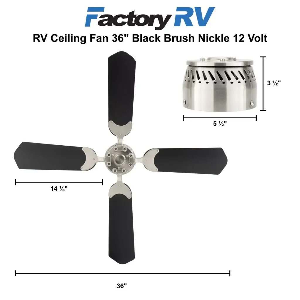RV Ceiling Fan | 36" Black Brush Nickle | 12 Volt