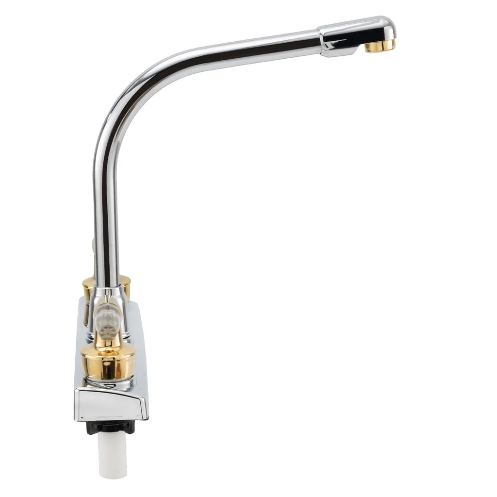 RV Kitchen High Rise Faucet | Chrome Finish | Polished Brass Handles