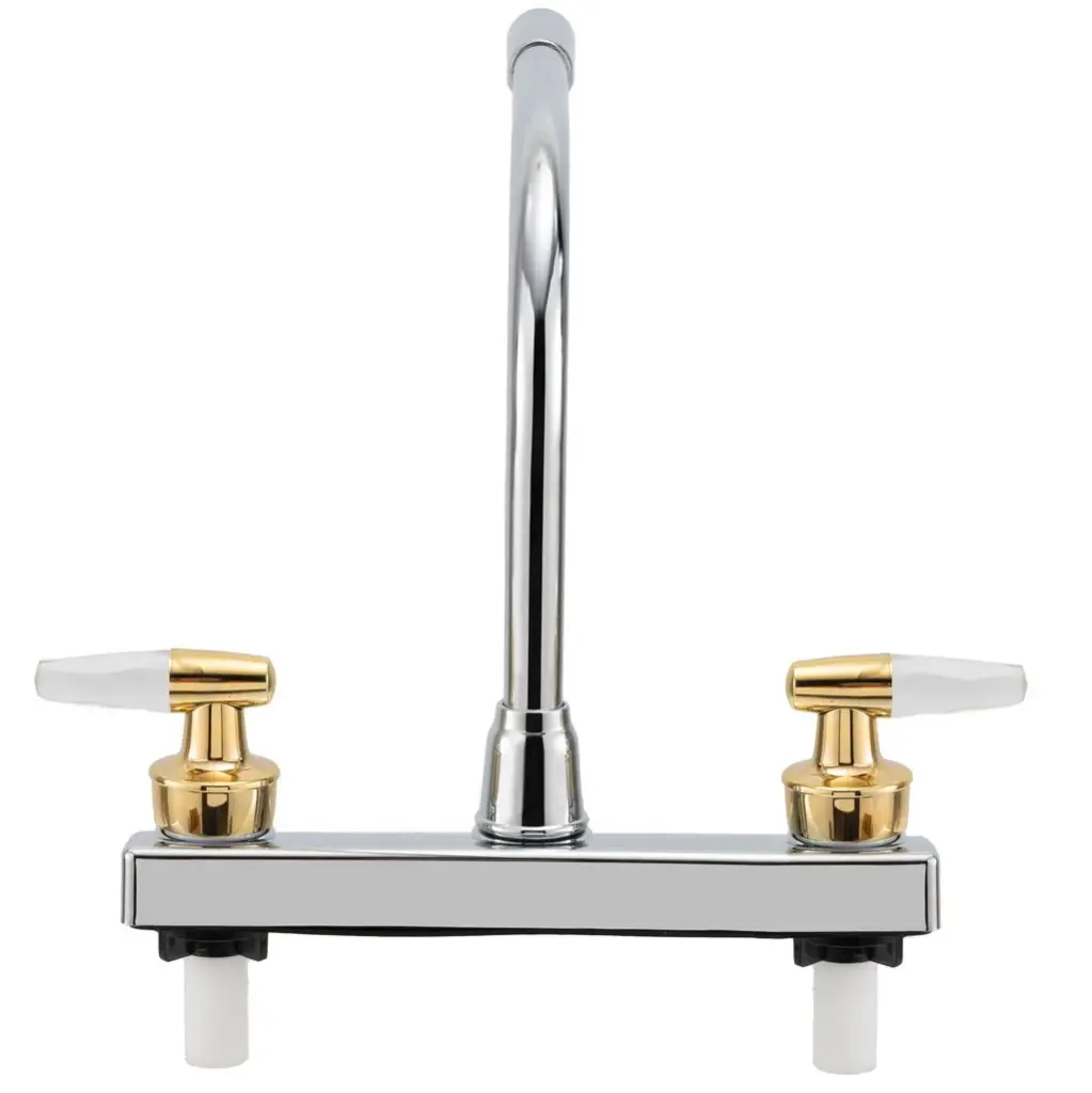 RV Kitchen High Rise Faucet | Chrome Finish | Polished Brass Handles