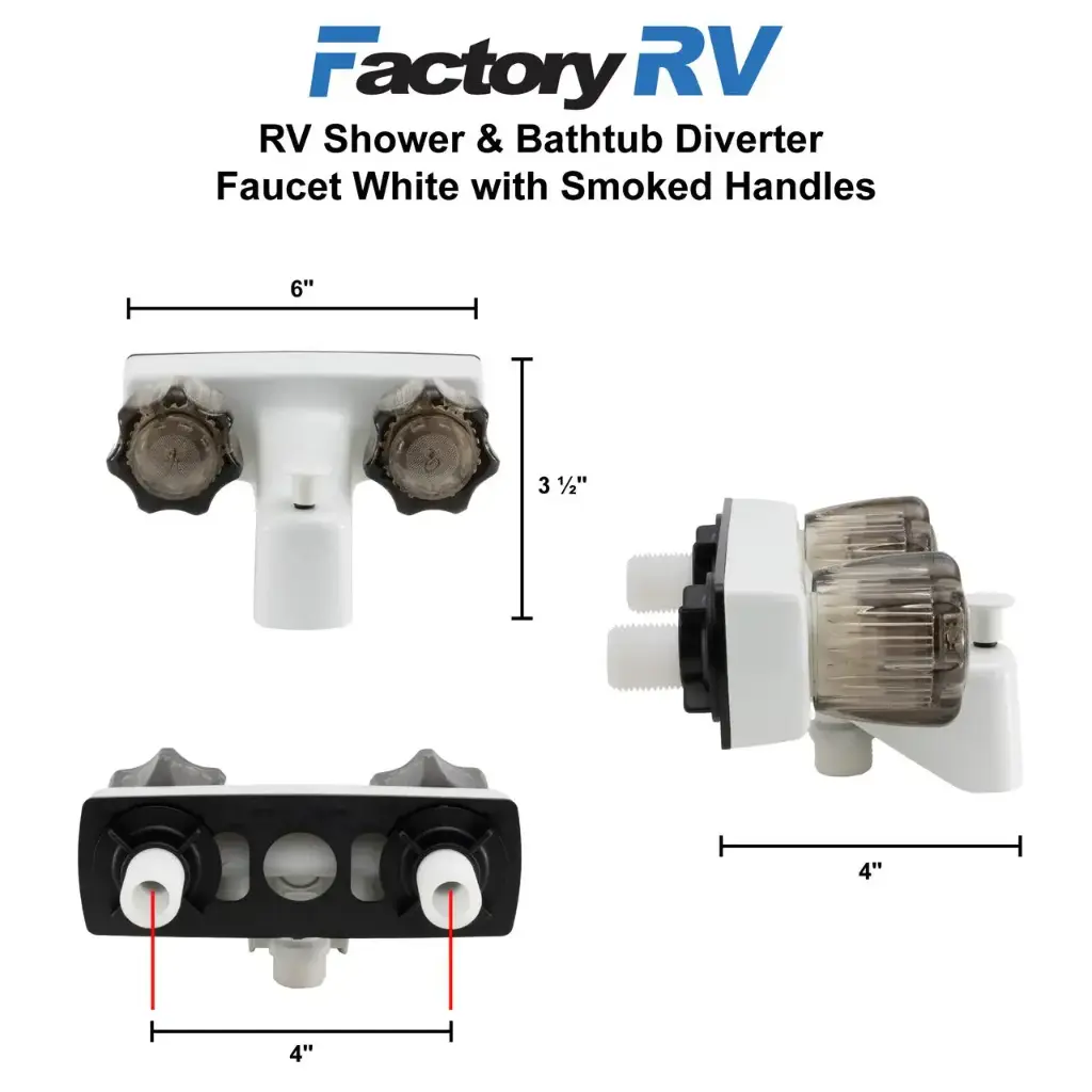 RV Shower Faucet & Bathtub Diverter | White with Smoked Handles