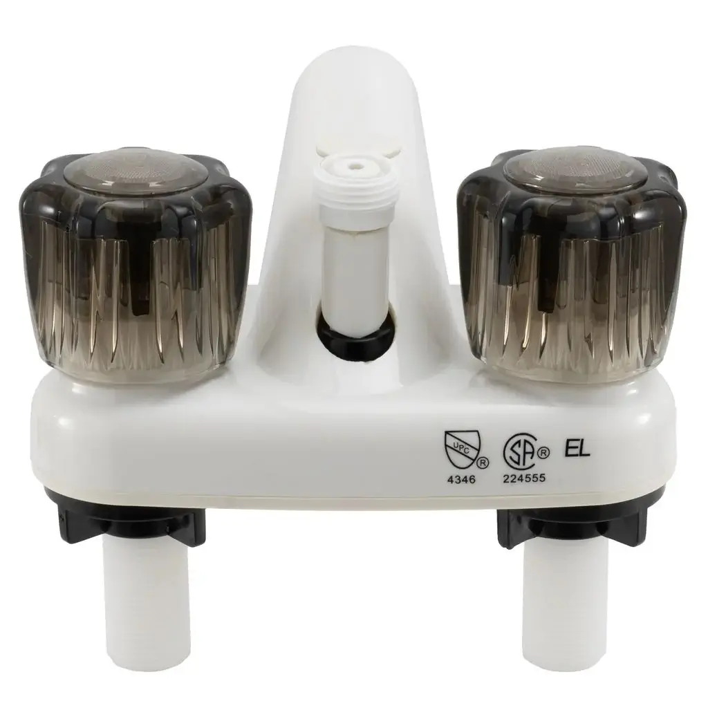 RV Shower Faucet & Bathtub Diverter | White | Smoke Handles