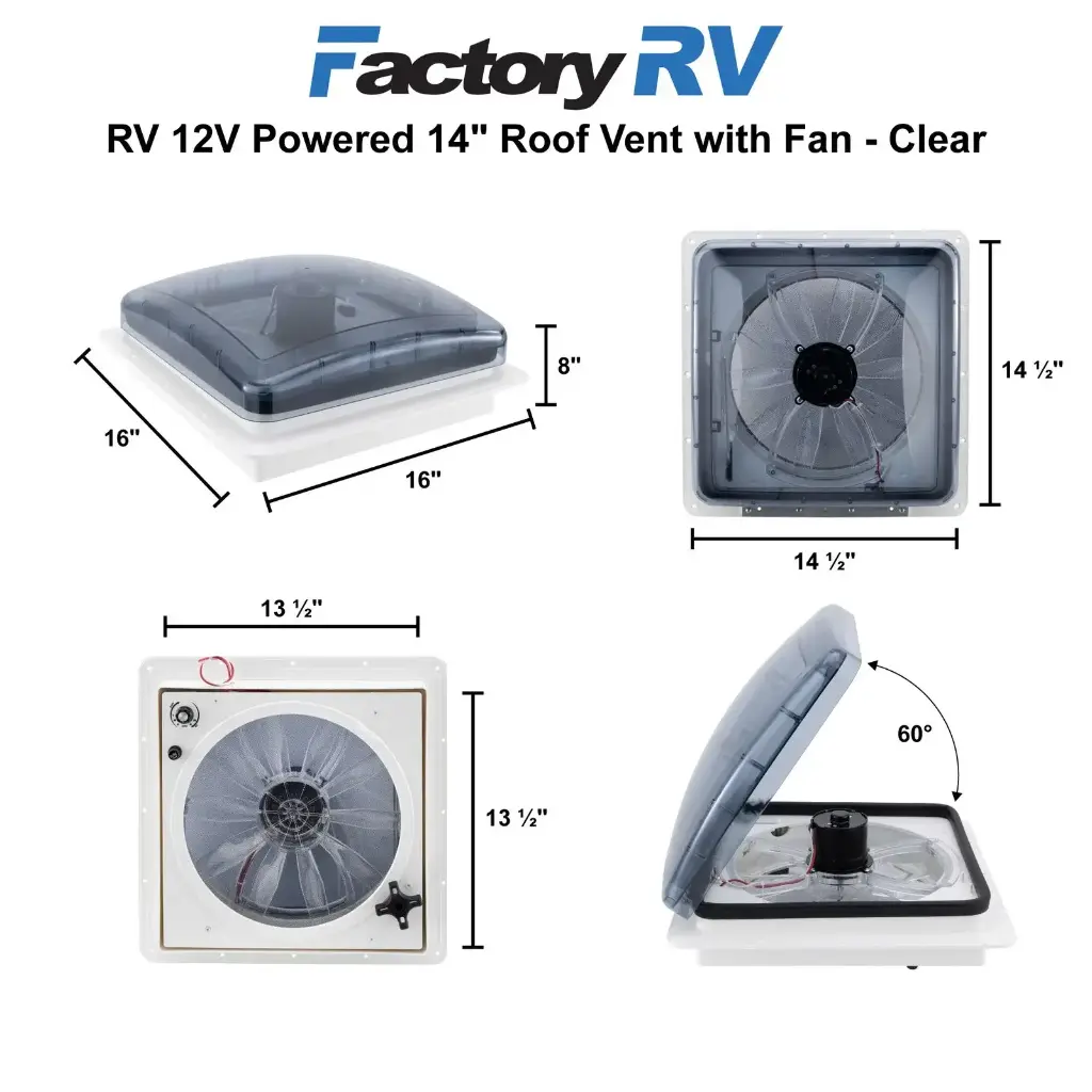 Heng's RV 12V Powered Roof Ventilation | 14" | Vent Fan | Clear