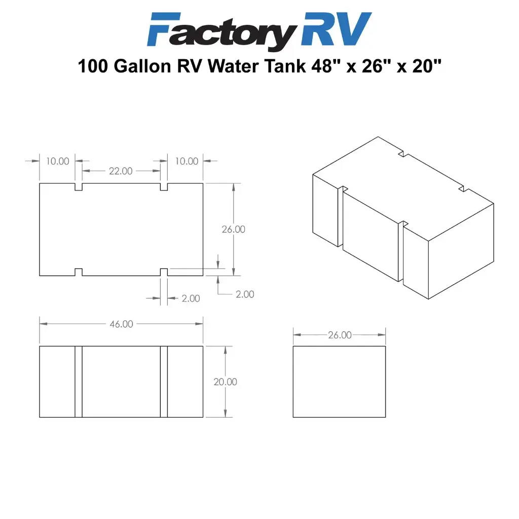 RV Fresh Water Tank 100 Gallon | 48" x 26" x 20" | Elkhart Plastics EPI 0602W