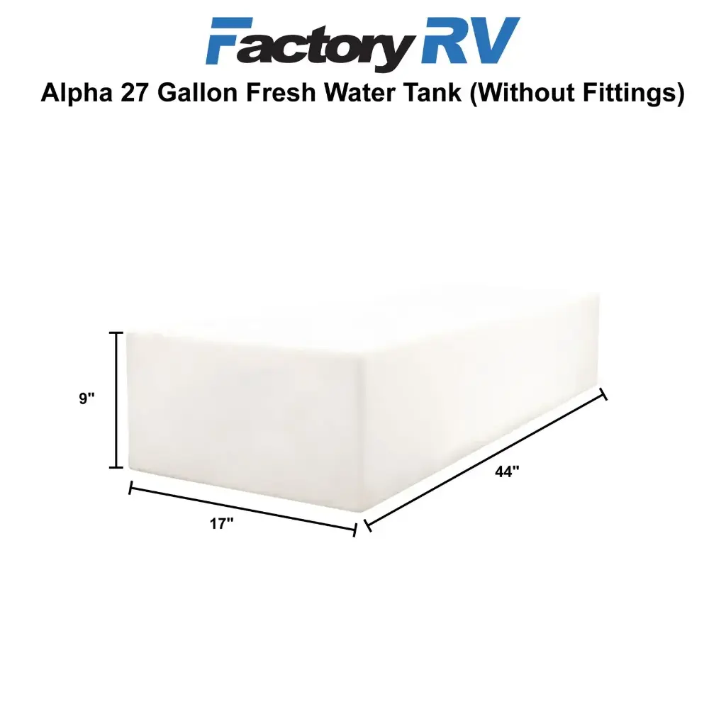 RV Fresh Water Tank 27 Gallon | 44" x 17" x 9" | Alpha VR17449W (without fittings)