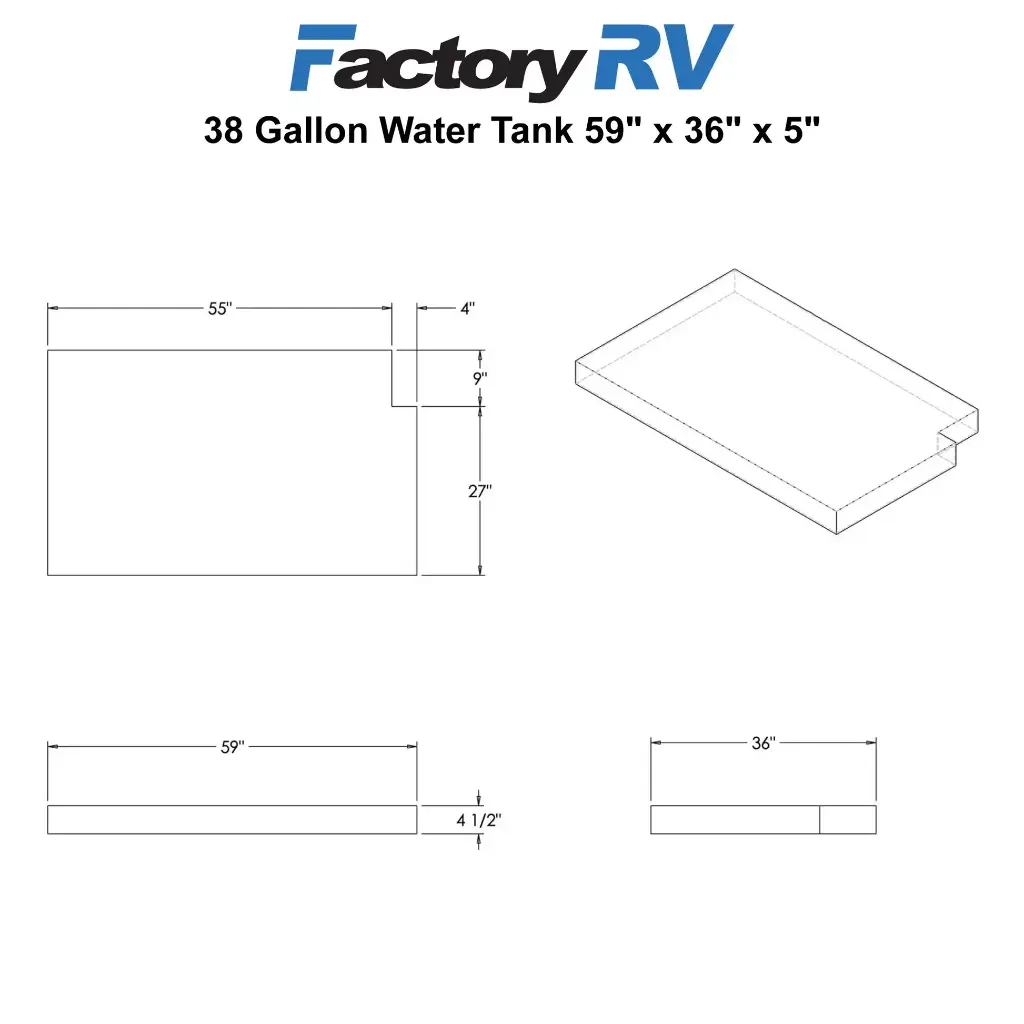 RV Fresh Water Tank 38 Gallon | 59" x 36" x 5" | Elkhart Plastics EPI 4367