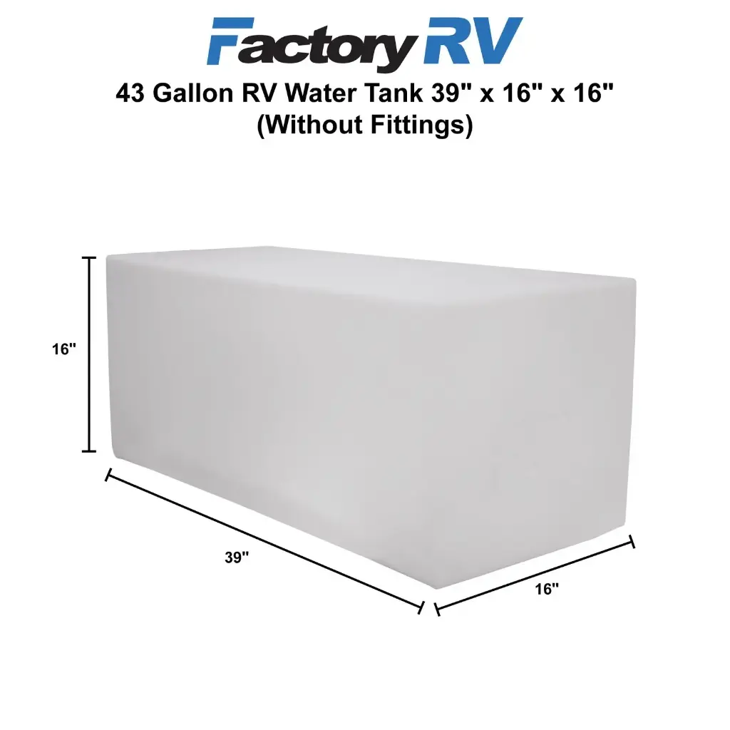 RV Fresh Water Tank 43 Gallon | 39" x 16" x 16" | Elkhart Plastics EPI 1562 (without fittings)
