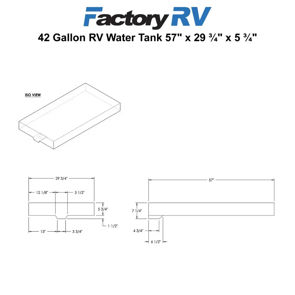 RV Fresh Water Tank 42 Gallon | 57" x 29 ¾" x 5 ¾" | Elkhart Plastics EPI 03029 (without fittings)