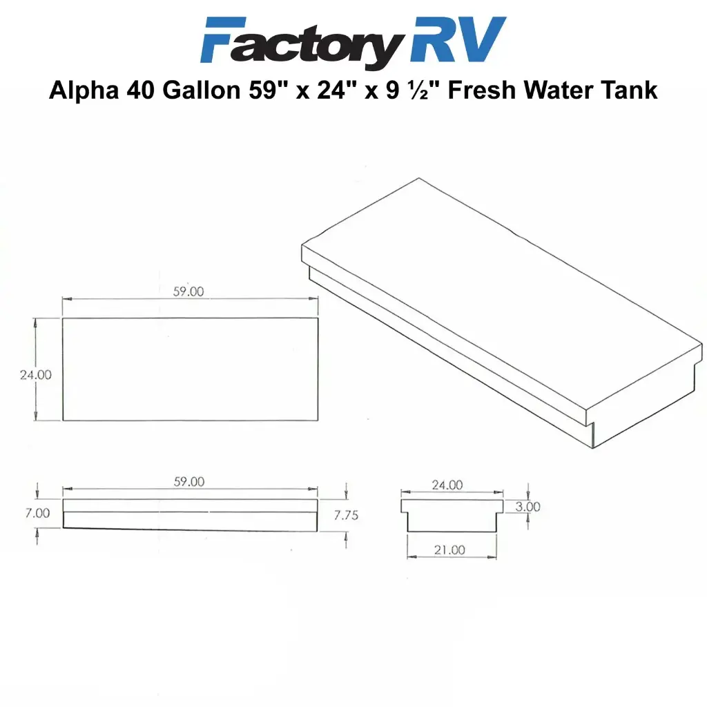 RV Fresh Water Tank 40 Gallon | 59" x 24" x 9 ¼" | Alpha VR24597W (without fittings)