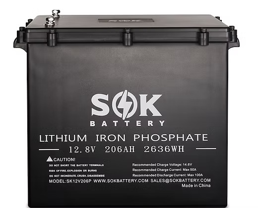 SOK – 12V 206Ah Lithium Battery, Bluetooth, Self-Heating, with Plastic Case