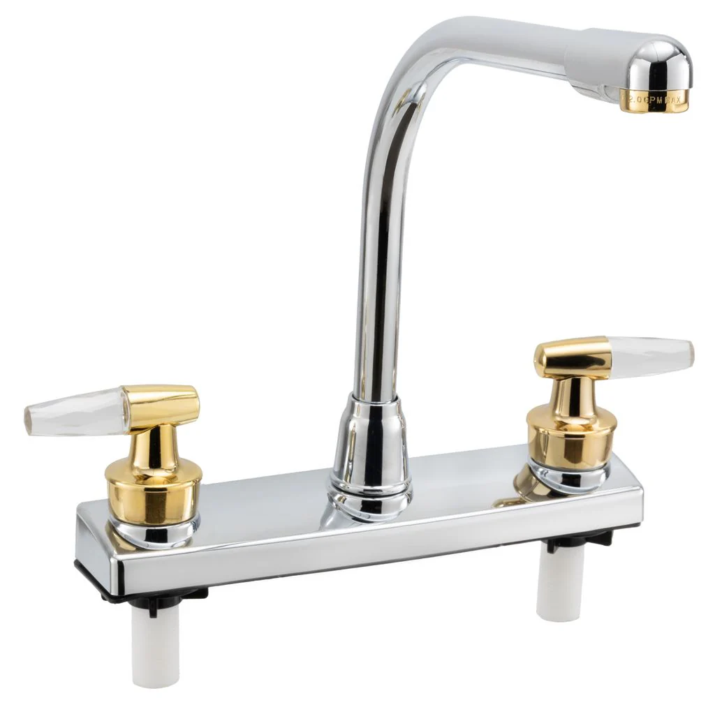 RV Kitchen High Rise Faucet | Chrome Finish | Polished Brass Handles