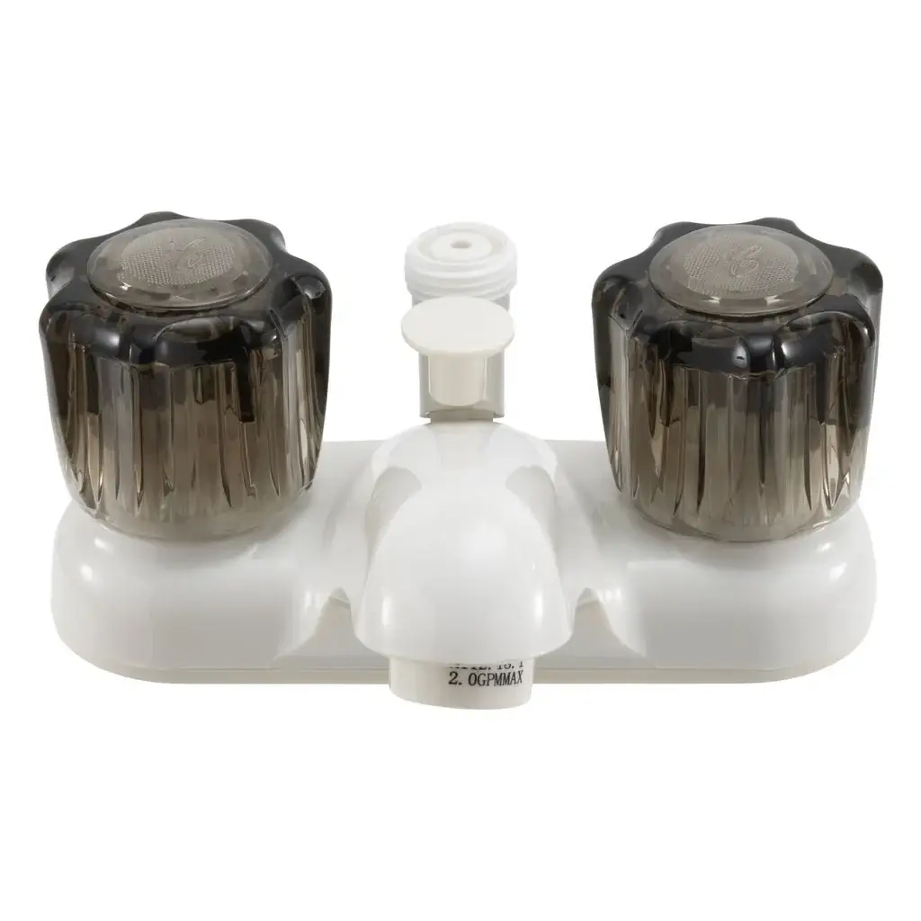 RV Shower Faucet & Bathtub Diverter | White | Smoke Handles