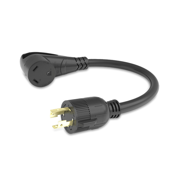 Furrion Pigtail Adapter - 30A Connector to 30A 4-Prong Plug, Black